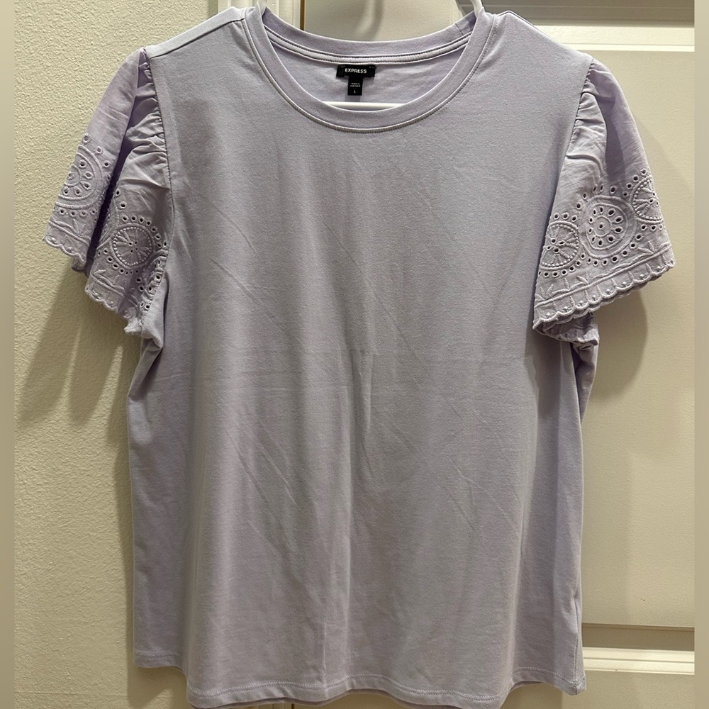 Express Lavender Eyelet Flutter Sleeve Tee - Women's Short Sleeve Top